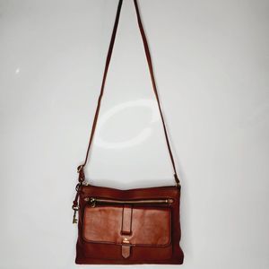 Fossil Women's Brown Kinley Glazed Pebbled Leather Crossbody Satchel Bag